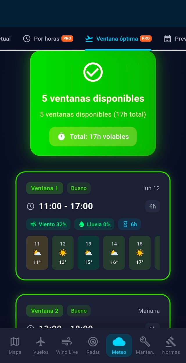 Ventanas Optimas de Vuelo